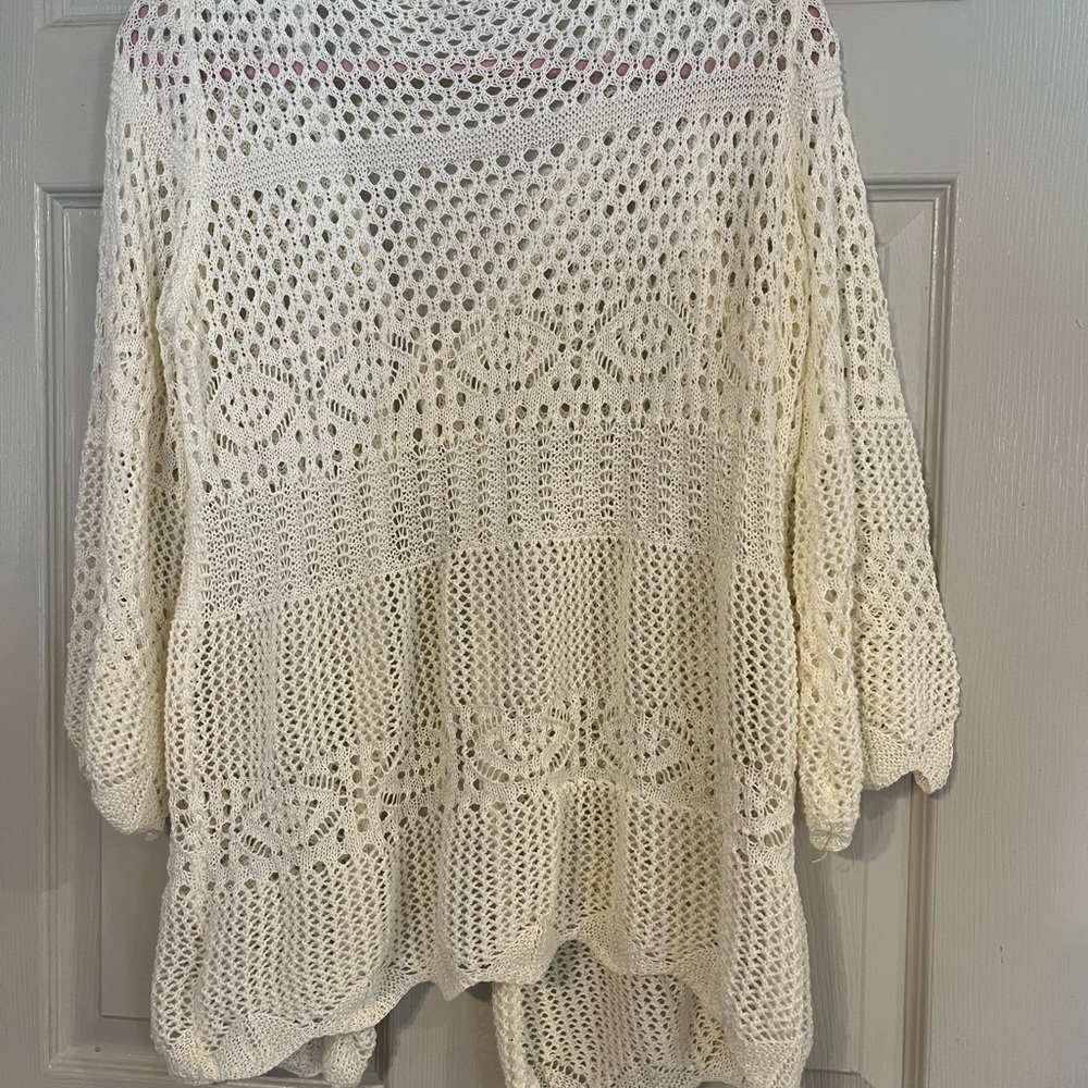 Cream Open-Knit Crochet Women's Cardigan Small - Picture 4 of 8